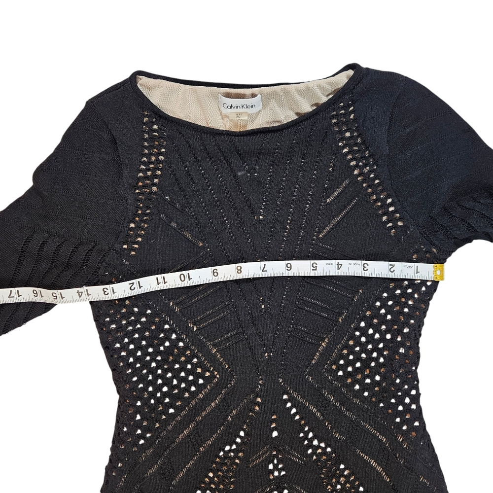 Calvin Klein Black Illusion Lace Bodycon Dress Size Petite Medium Geometric - Picture 14 of 16